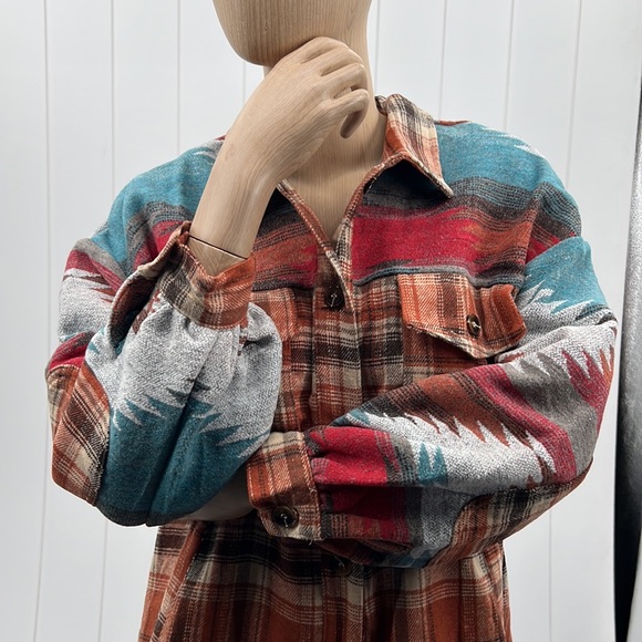 🆕Aztec Shacket Shirt Jacket Plaid Button Down Pockets Sm/Med & Lg/XL Available - Picture 13 of 13